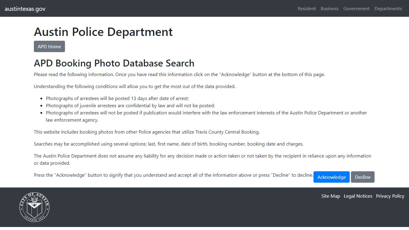 APD Booking Photo Database Search - Austin, Texas